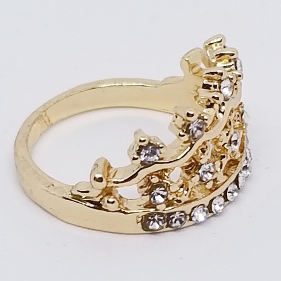 Gold Tone CROWN Princess Ring w/ Rhinestones 7, 9 - Picture 6 of 8